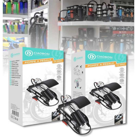 Pompe à pied double cylindre pour vélo et voi | Smarty Paris